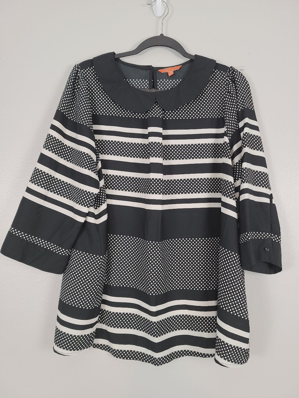 Modcloth Retro Black & White Stripes & Polka Dot Peter Pan Collar Pinup Top 1X